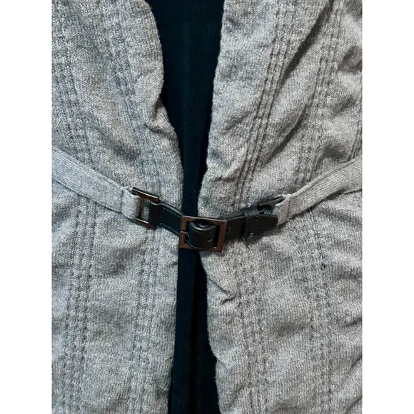 Cache Gray Draped Open Front Cardigan Sweater L Belted Faux Leather Shawl Collar - Picture 5 of 9